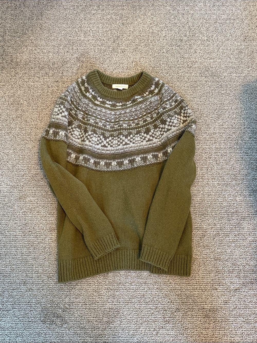 Treasure & Bond Olive Fair Isle Crewneck Sweater